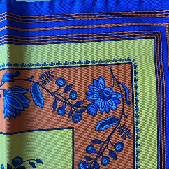 E. Marinella Italian Luxury Silk Scarf 90cm Tree of Life Blue - Brand New - Picture 3 of 13